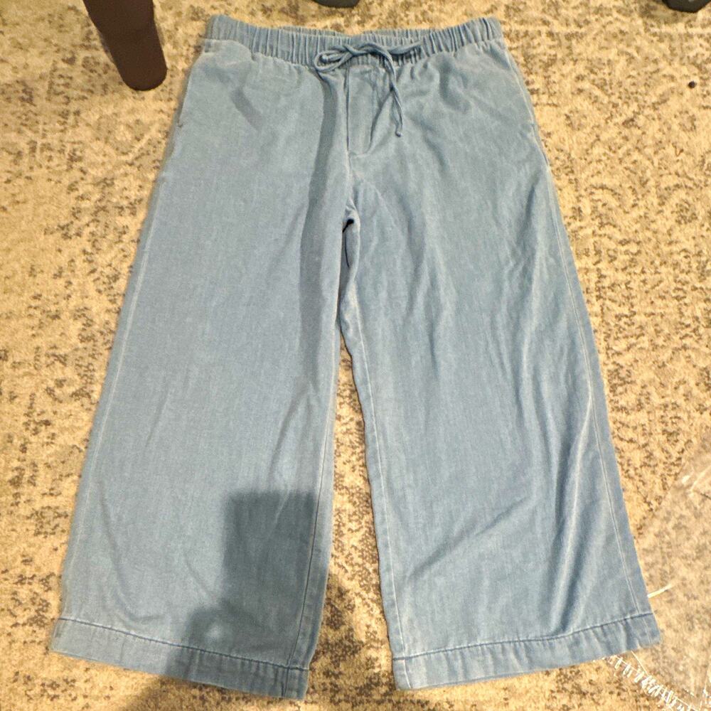 American Eagle Outfitters Womenβs Blue Cropped Pants Drawstring Elastic Pockets